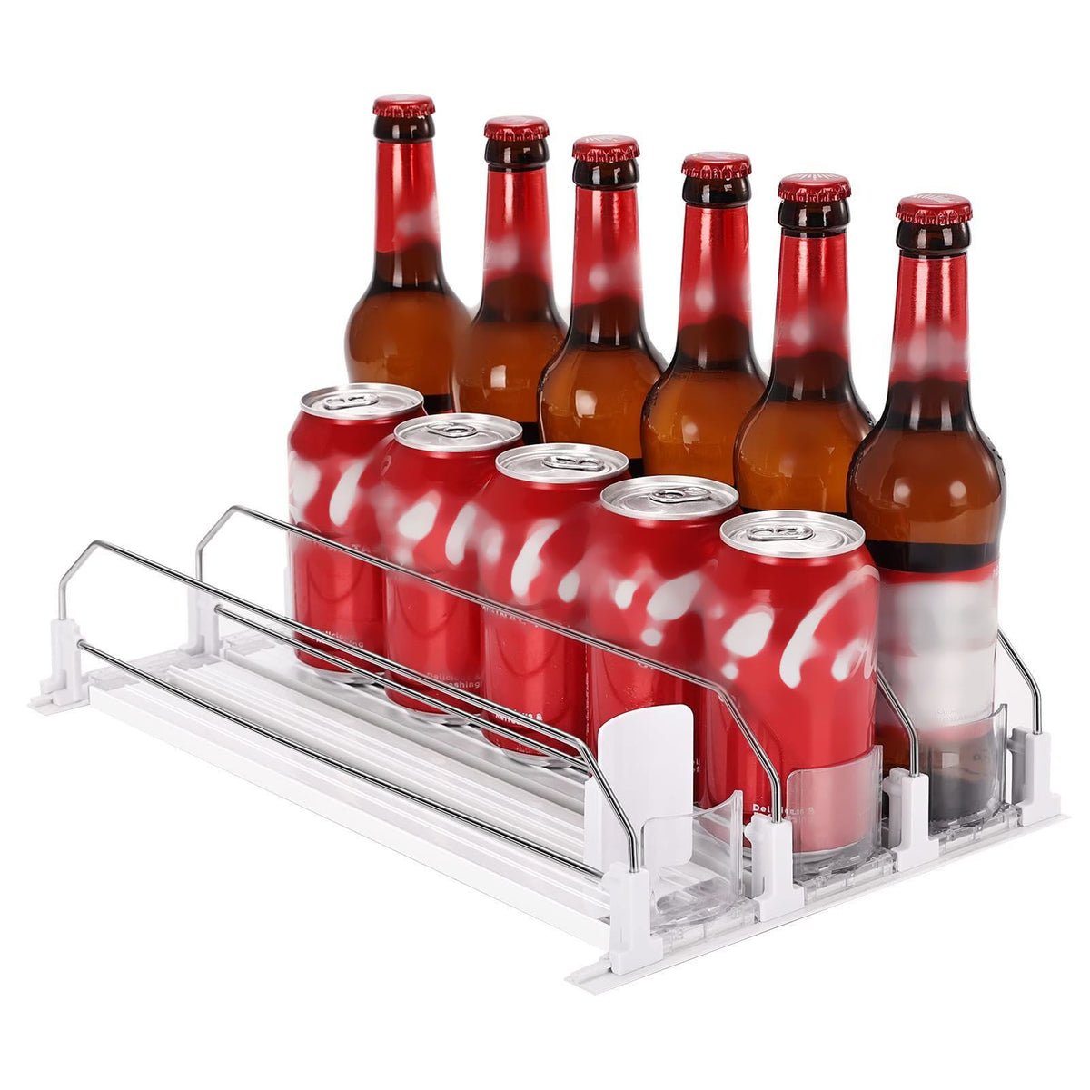 38cm Drink Organizer for Fridge Automatic Pusher Glide 12oz 16oz 20oz Soda Dispenser for Fridge Width Adjustable E Shaped 38cm Black
