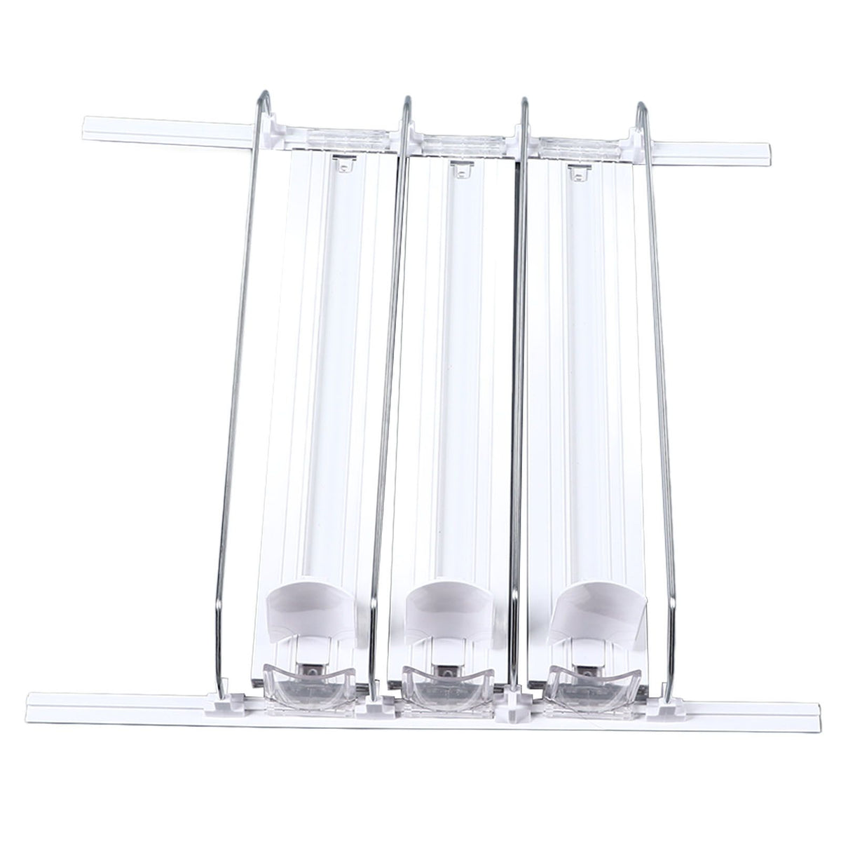 38cm Drink Organizer for Fridge Automatic Pusher Glide 12oz 16oz 20oz Soda Dispenser for Fridge Width Adjustable E Shaped 38cm White