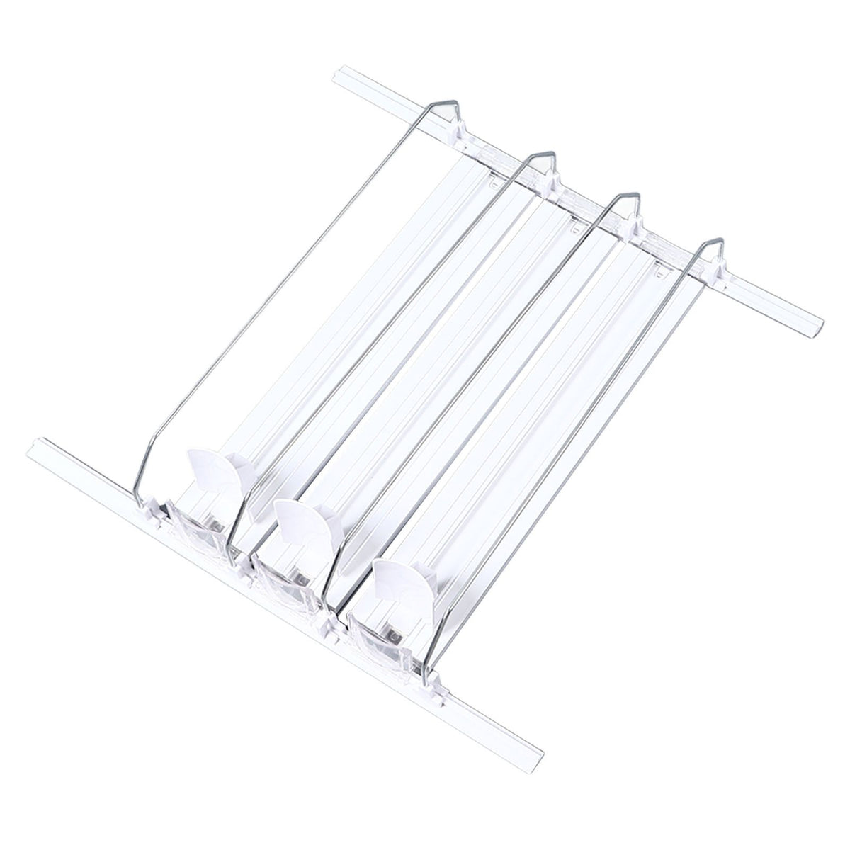 38cm Drink Organizer for Fridge Automatic Pusher Glide 12oz 16oz 20oz Soda Dispenser for Fridge Width Adjustable E Shaped 38cm White