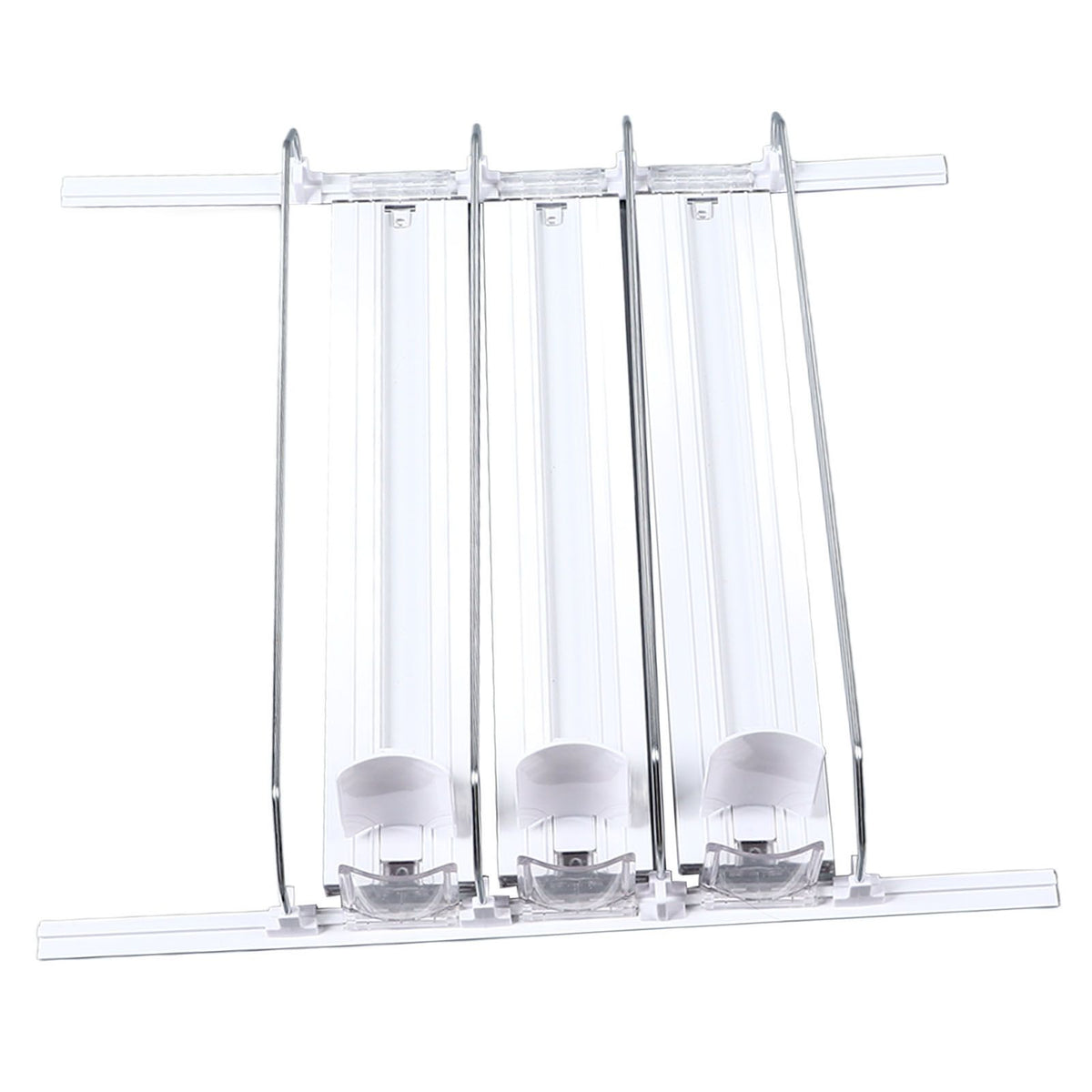 38cm Drink Organizer for Fridge Automatic Pusher Glide 12oz 16oz 20oz Soda Dispenser for Fridge Width Adjustable E Shaped 38cm White