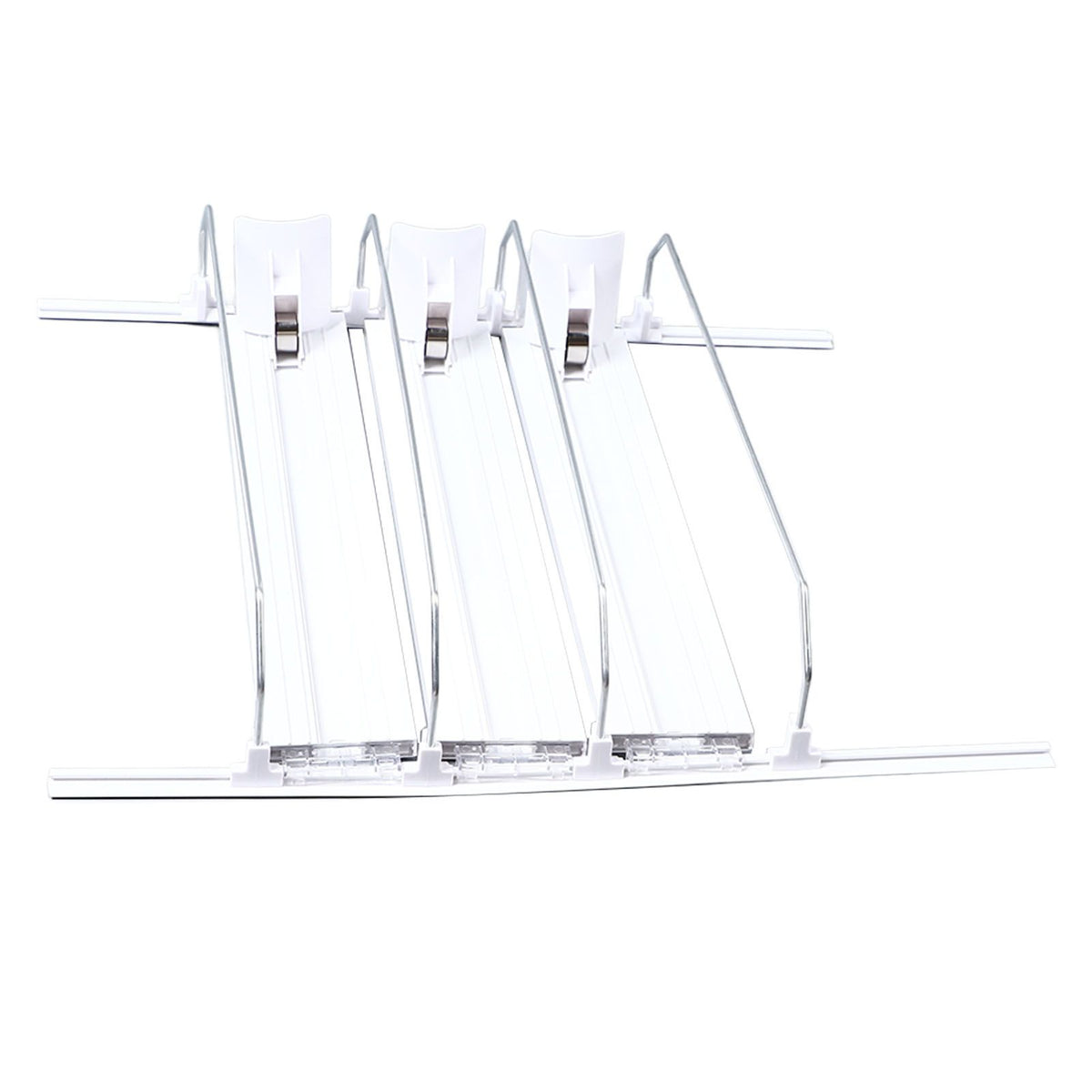 38cm Drink Organizer for Fridge Automatic Pusher Glide 12oz 16oz 20oz Soda Dispenser for Fridge Width Adjustable E Shaped 38cm White