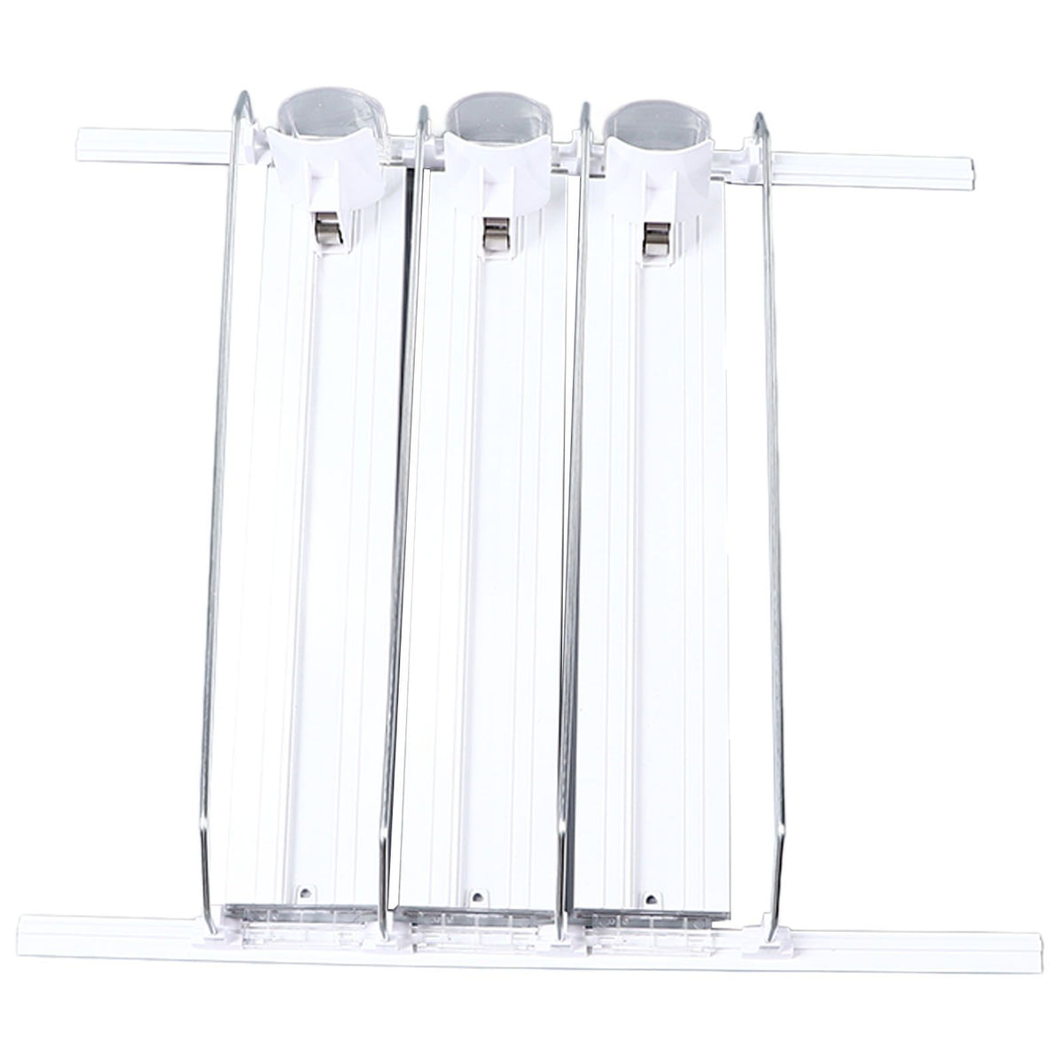38cm Drink Organizer for Fridge Automatic Pusher Glide 12oz 16oz 20oz Soda Dispenser for Fridge Width Adjustable E Shaped 38cm White