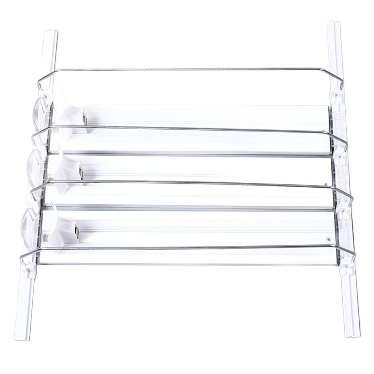 38cm Drink Organizer for Fridge Automatic Pusher Glide 12oz 16oz 20oz Soda Dispenser for Fridge Width Adjustable E Shaped 38cm White