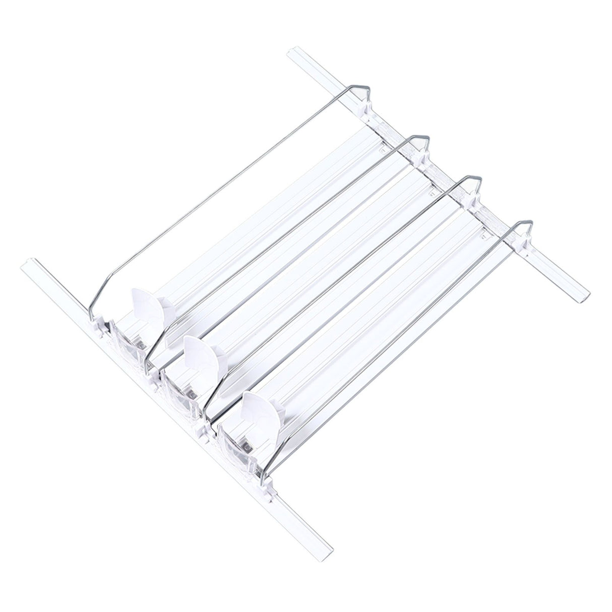38cm Drink Organizer for Fridge Automatic Pusher Glide 12oz 16oz 20oz Soda Dispenser for Fridge Width Adjustable E Shaped 38cm White