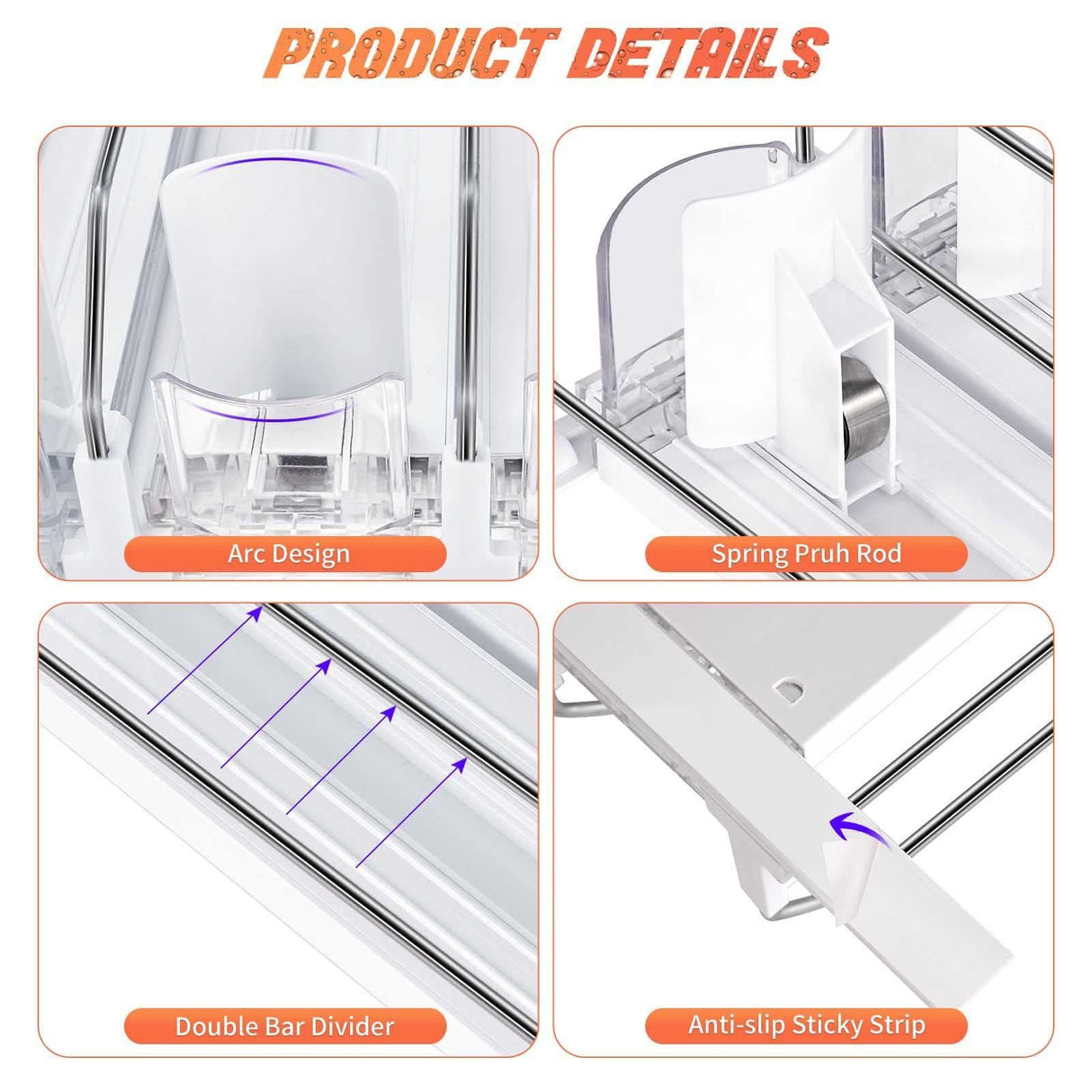 38cm Drink Organizer for Fridge Automatic Pusher Glide 12oz 16oz 20oz Soda Dispenser for Fridge Width Adjustable E Shaped 38cm White
