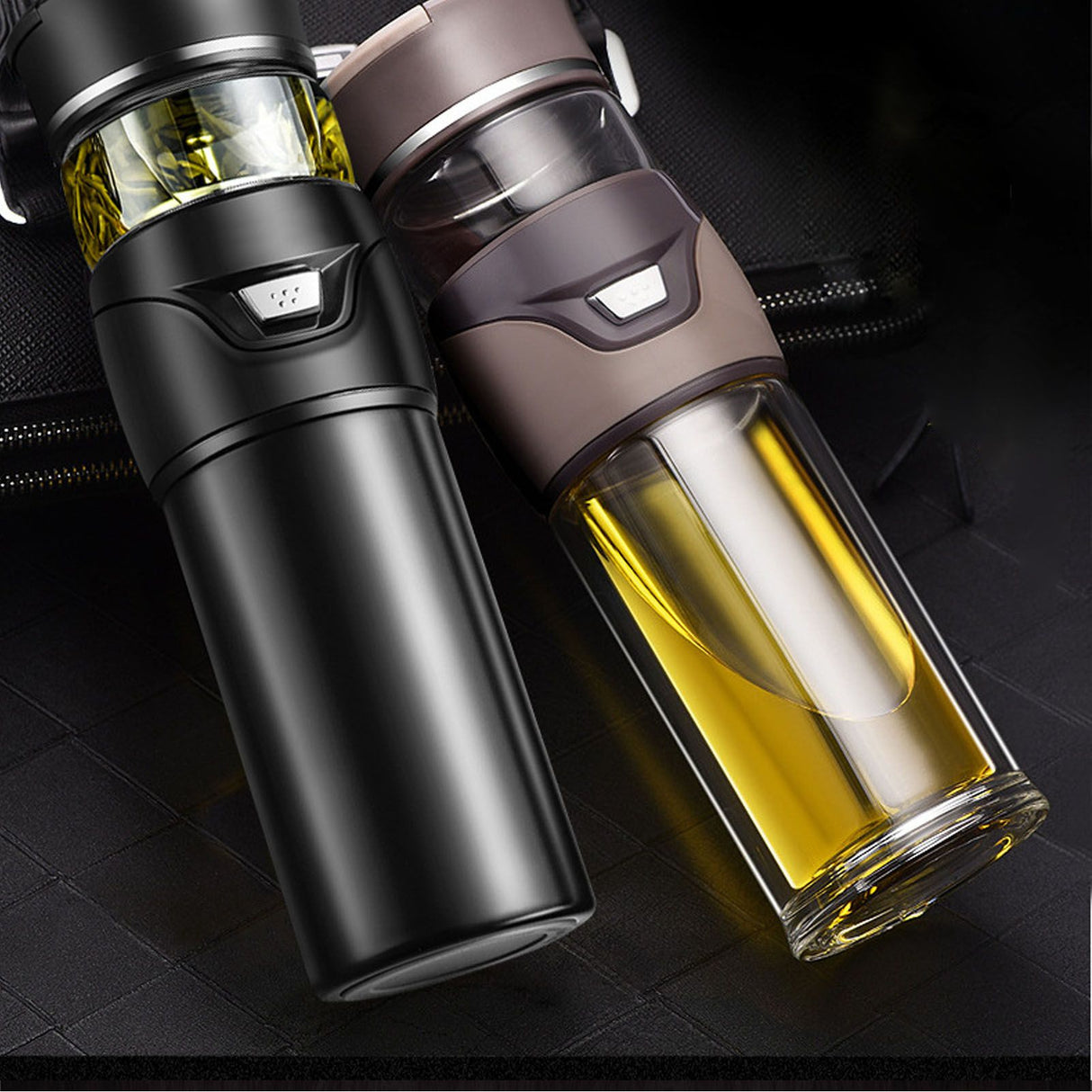 Tea Bottle with Infuser Tea Tumbler Stainless Steel Double Layer Insulated Cup for Men Daily Office Home Brown