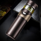 Tea Bottle with Infuser Tea Tumbler Stainless Steel Double Layer Insulated Cup for Men Daily Office Home Brown - Extra Image