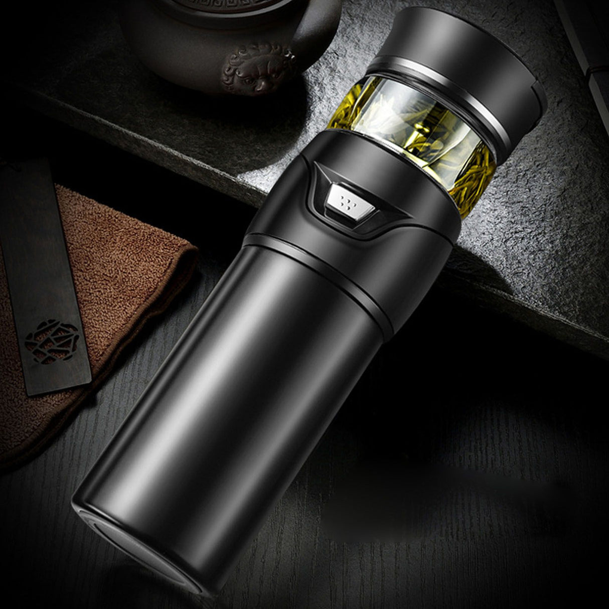 Tea Bottle with Infuser Tea Tumbler Stainless Steel Double Layer Insulated Cup for Men Daily Office Home Brown