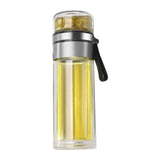 Glass Transparent Tea Bottle Portable Tea Water Bottle Tea and Water Separation Bottle Steel Color - Side View