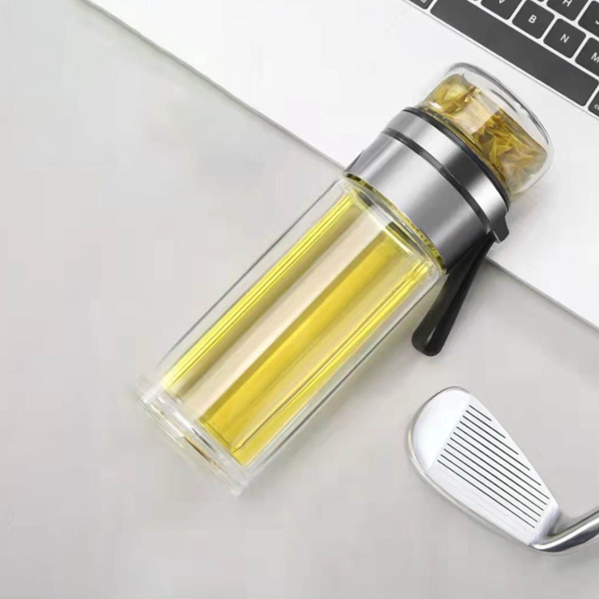 Glass Transparent Tea Bottle Portable Tea Water Bottle Tea and Water Separation Bottle Steel Color