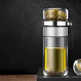 Glass Transparent Tea Bottle Portable Tea Water Bottle Tea and Water Separation Bottle Steel Color