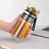 Glass Transparent Tea Bottle Portable Tea Water Bottle Tea and Water Separation Bottle Steel Color