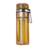 Glass Transparent Tea Bottle Portable Tea Water Bottle Tea and Water Separation Bottle Gold - Side View