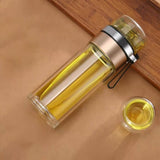 Glass Transparent Tea Bottle Portable Tea Water Bottle Tea and Water Separation Bottle Gold - 45-Degree Angle