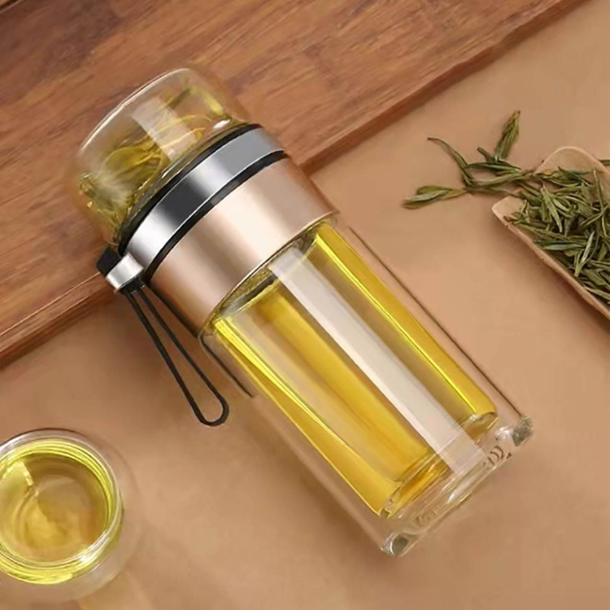 Glass Transparent Tea Bottle Portable Tea Water Bottle Tea and Water Separation Bottle Gold