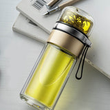 Glass Transparent Tea Bottle Portable Tea Water Bottle Tea and Water Separation Bottle Gold