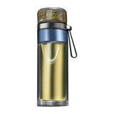 Glass Transparent Tea Bottle Portable Tea Water Bottle Tea and Water Separation Bottle Blue - Side View