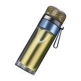 Glass Transparent Tea Bottle Portable Tea Water Bottle Tea and Water Separation Bottle Blue - Top-Down View