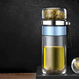 Glass Transparent Tea Bottle Portable Tea Water Bottle Tea and Water Separation Bottle Blue