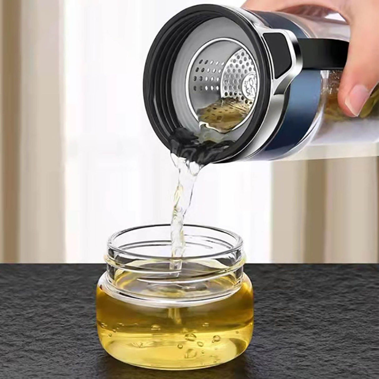 Glass Transparent Tea Bottle Portable Tea Water Bottle Tea and Water Separation Bottle Blue