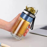 Glass Transparent Tea Bottle Portable Tea Water Bottle Tea and Water Separation Bottle Blue - Extra Image