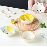 Kids Bowl Ceramic Cute Cartoon Animal Shape Rice Bowls Reusable Dinner Tableware for Serving Soup Cereal Pasta Ice Cream Cat