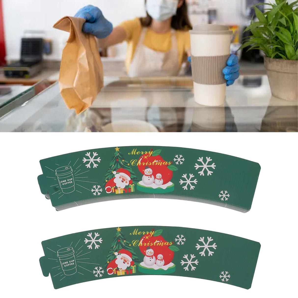 50PCS Coffee Cup Sleeves Disposable Paper Cup Sleeves Hot Drink Holder for Halloween Christmas Chocolate Cold Beverage Green