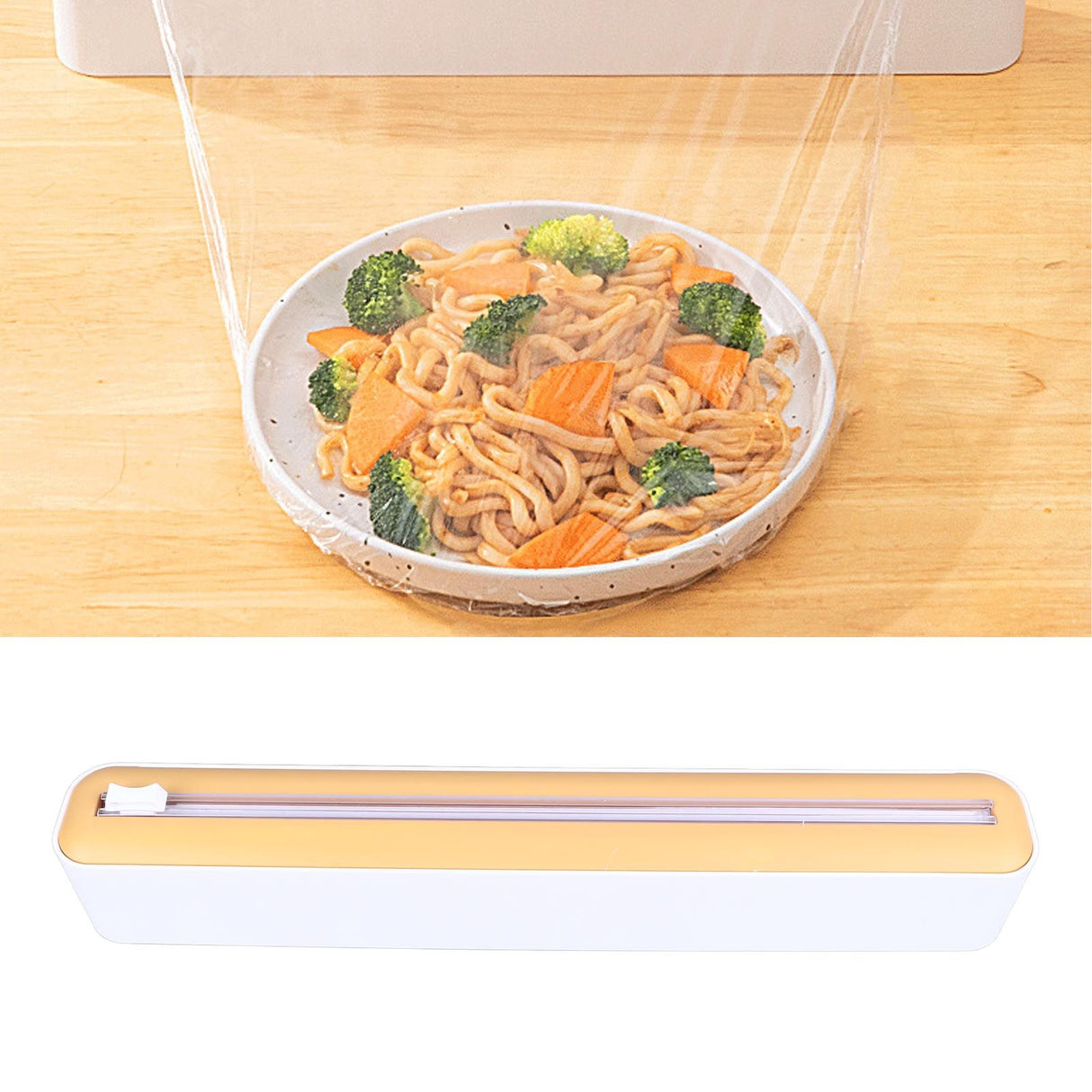 Reusable Cling Film Dispenser Magnetic Refillable Plastic Wrap Dispenser with Cutter Magnetic Stripe White Yellow