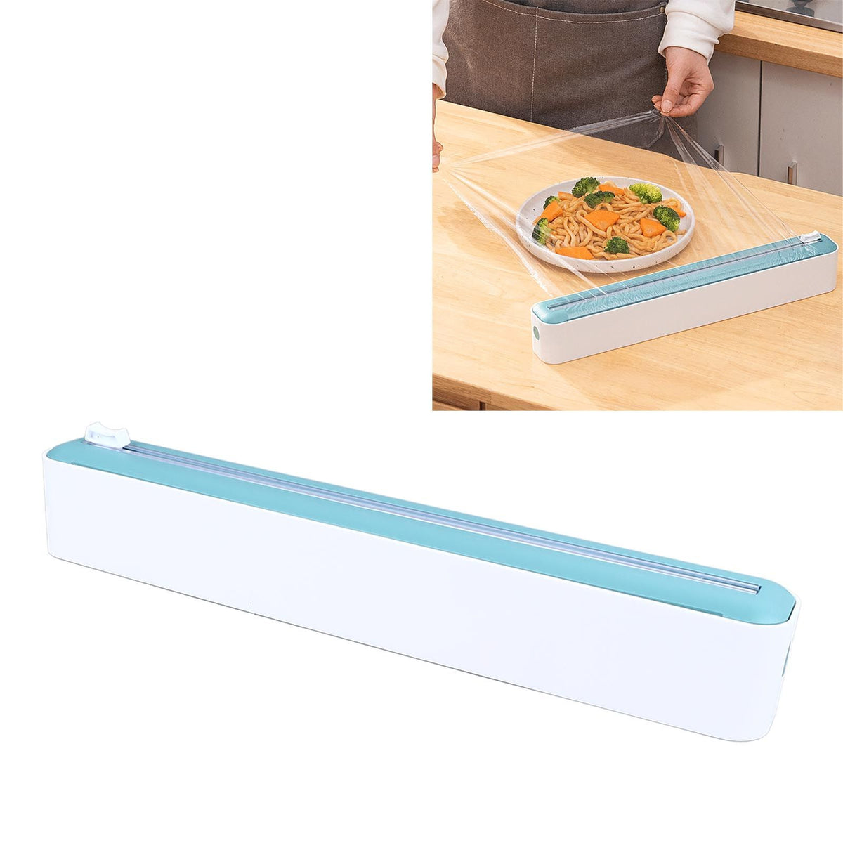 Reusable Cling Film Dispenser Magnetic Refillable Plastic Wrap Dispenser with Cutter Magnetic Stripe White Green
