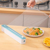 Reusable Cling Film Dispenser Magnetic Refillable Plastic Wrap Dispenser with Cutter Magnetic Stripe White Green