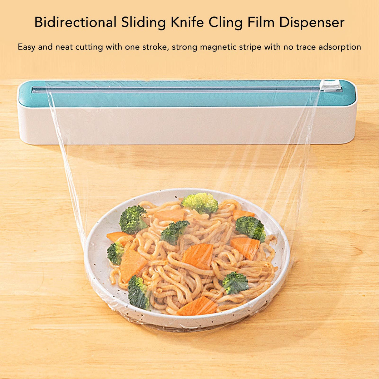 Reusable Cling Film Dispenser Magnetic Refillable Plastic Wrap Dispenser with Cutter Magnetic Stripe White Green