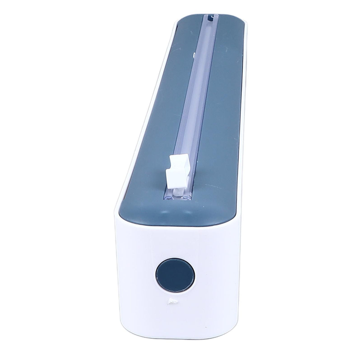 Reusable Cling Film Dispenser Magnetic Refillable Plastic Wrap Dispenser with Cutter Magnetic Stripe White Blue