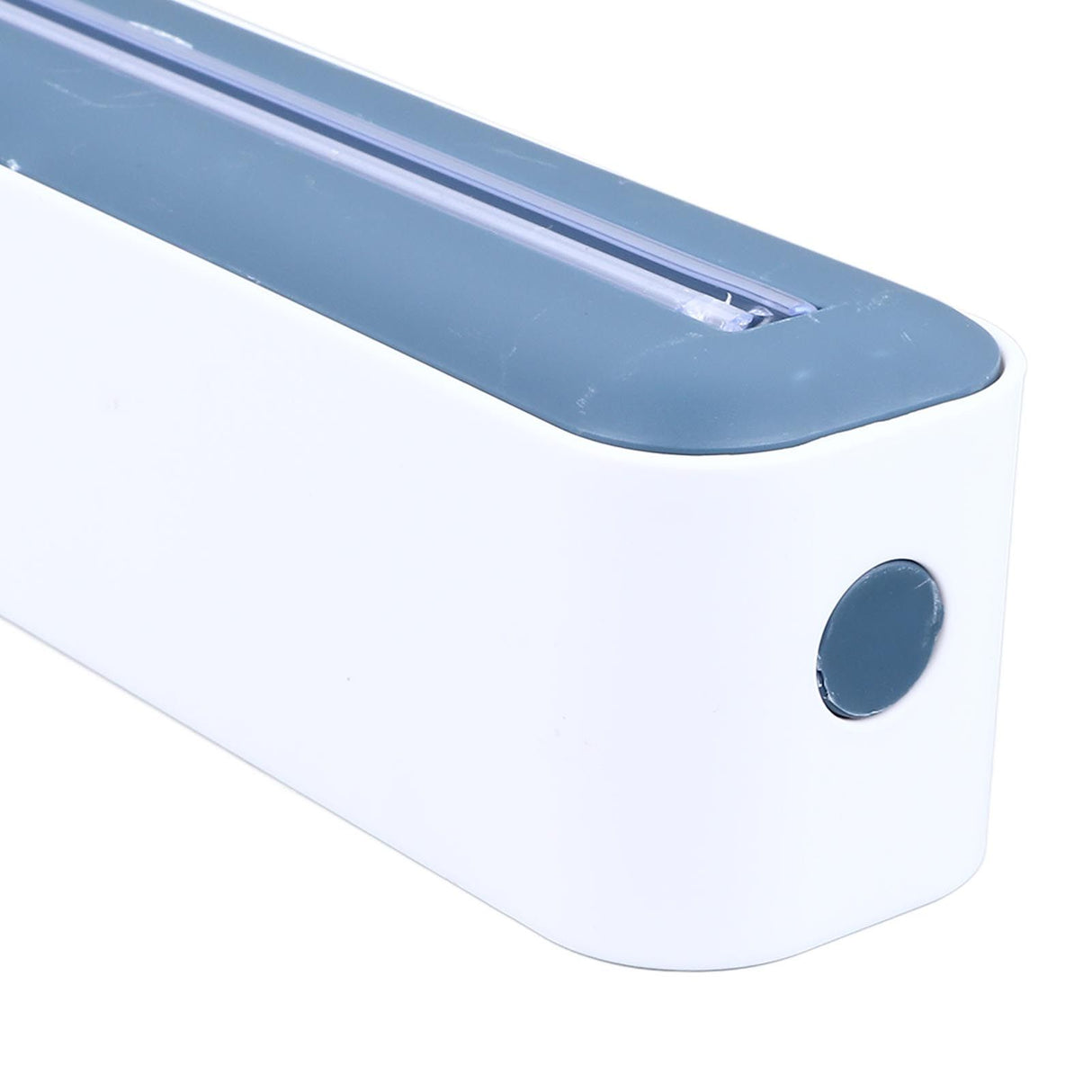 Reusable Cling Film Dispenser Magnetic Refillable Plastic Wrap Dispenser with Cutter Magnetic Stripe White Blue