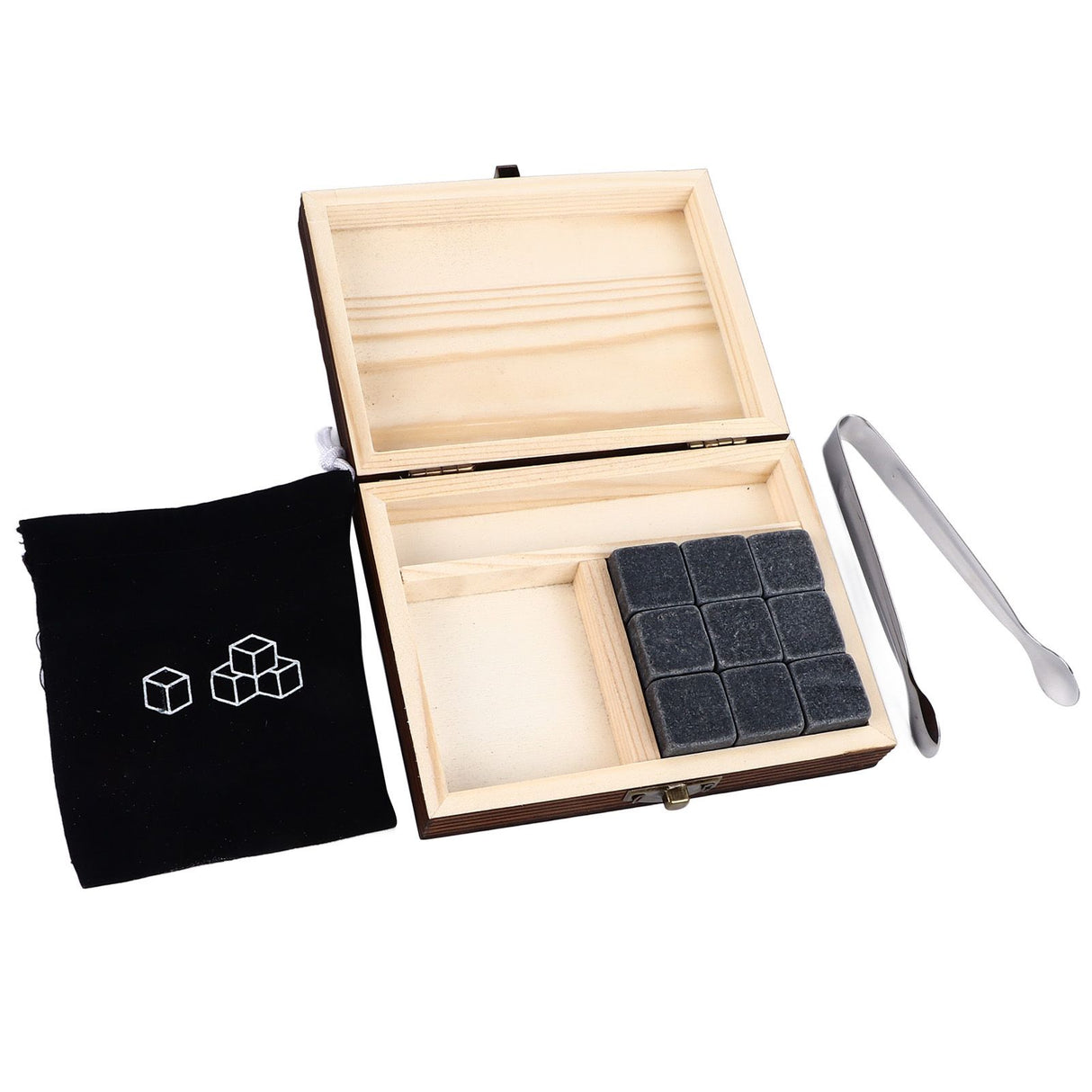 Whisky Stones Cube Shaped Granite Chilling Whiskey Rocks Set Recyclable Quick Drying Whisky Stones with Pine Box