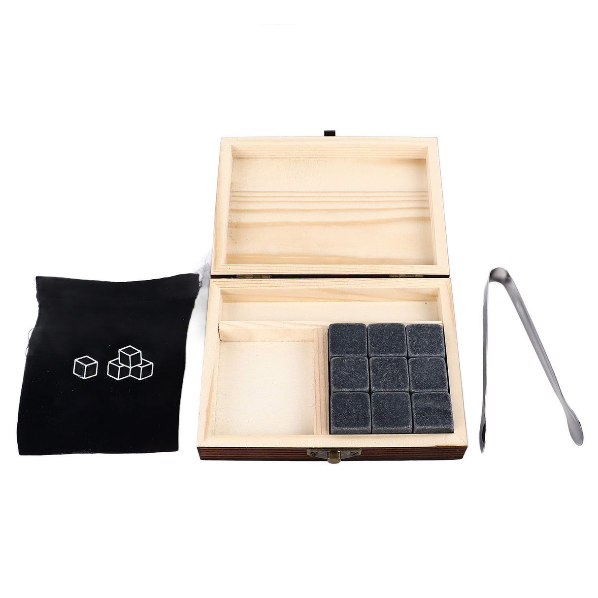 Whisky Stones Cube Shaped Granite Chilling Whiskey Rocks Set Recyclable Quick Drying Whisky Stones with Pine Box