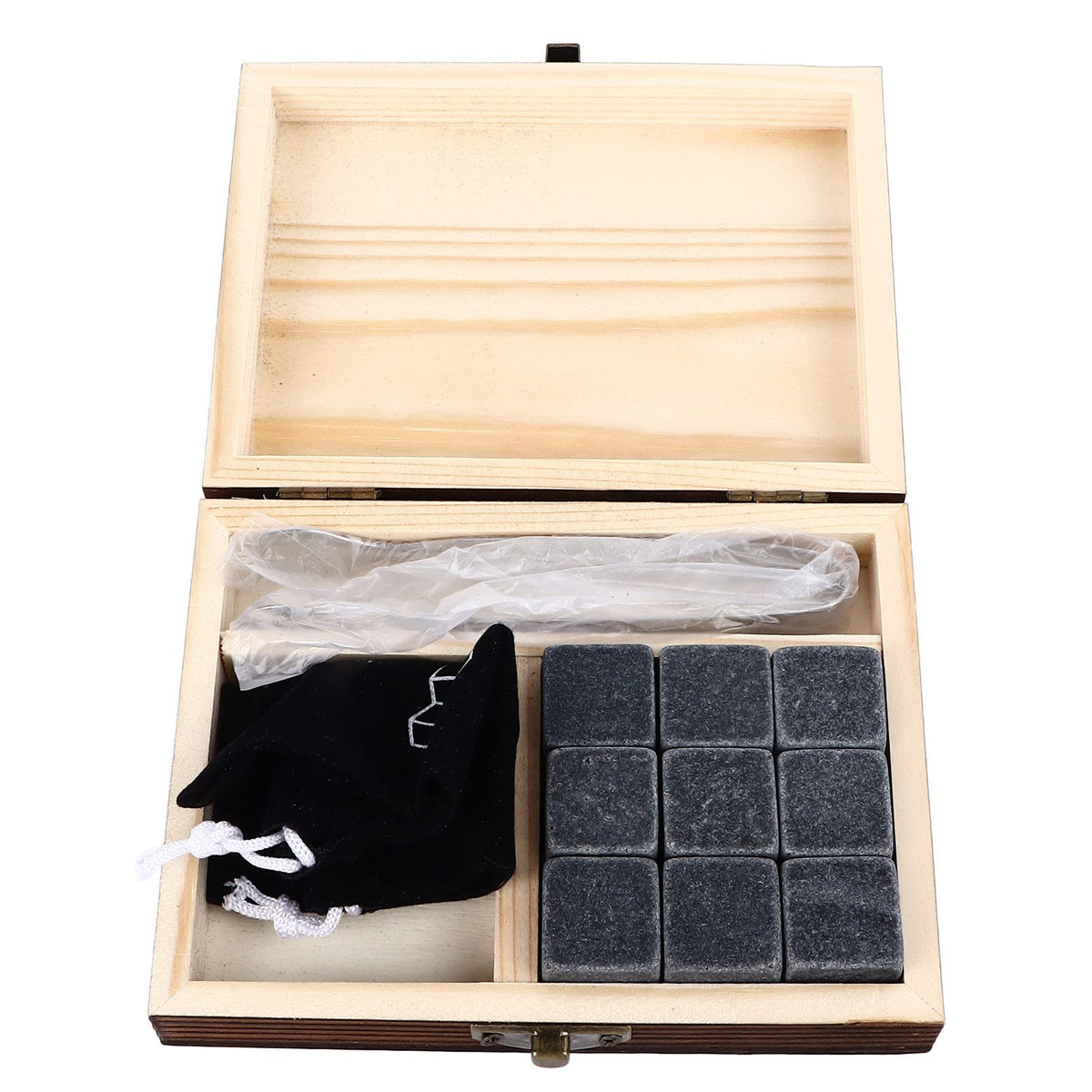 Whisky Stones Cube Shaped Granite Chilling Whiskey Rocks Set Recyclable Quick Drying Whisky Stones with Pine Box
