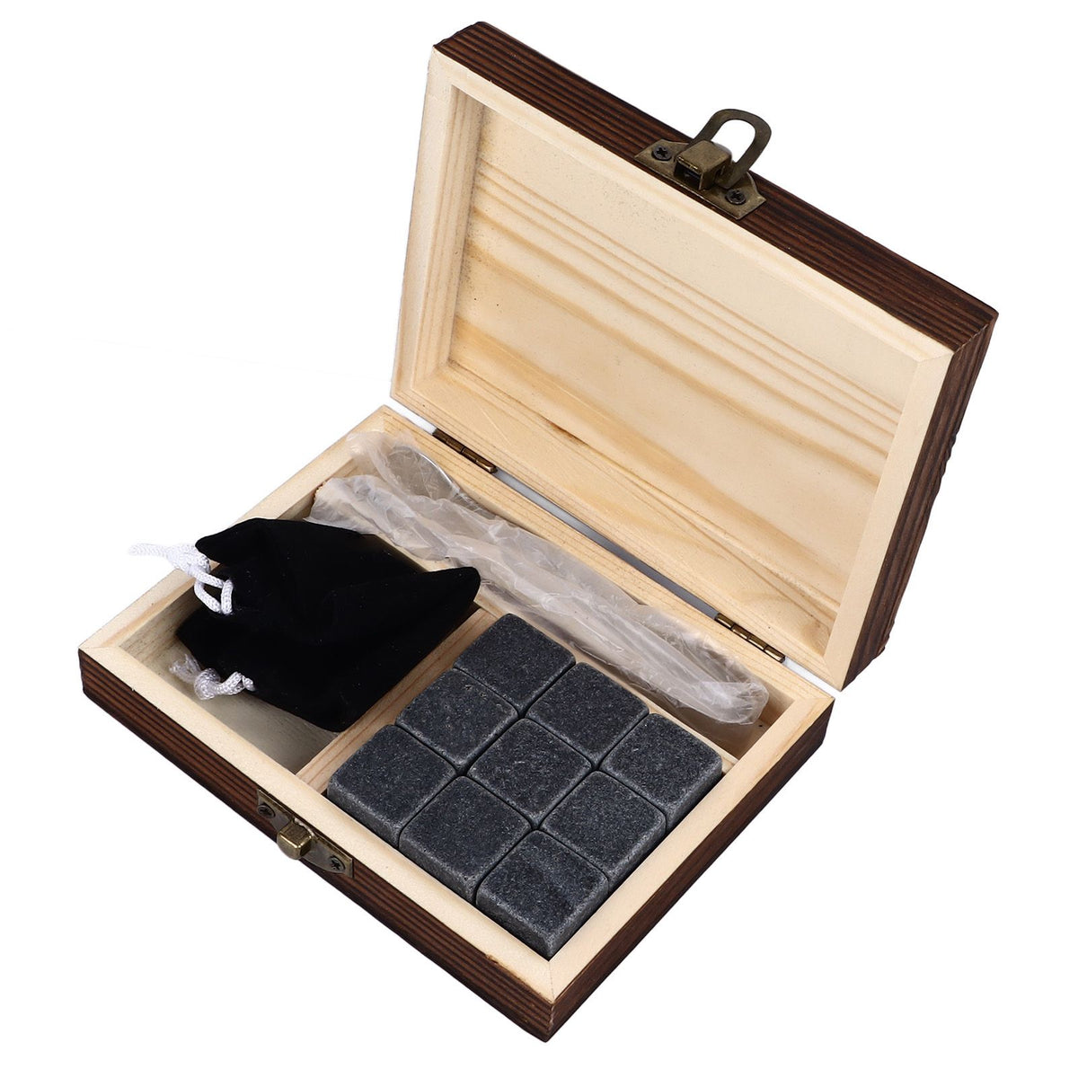 Whisky Stones Cube Shaped Granite Chilling Whiskey Rocks Set Recyclable Quick Drying Whisky Stones with Pine Box