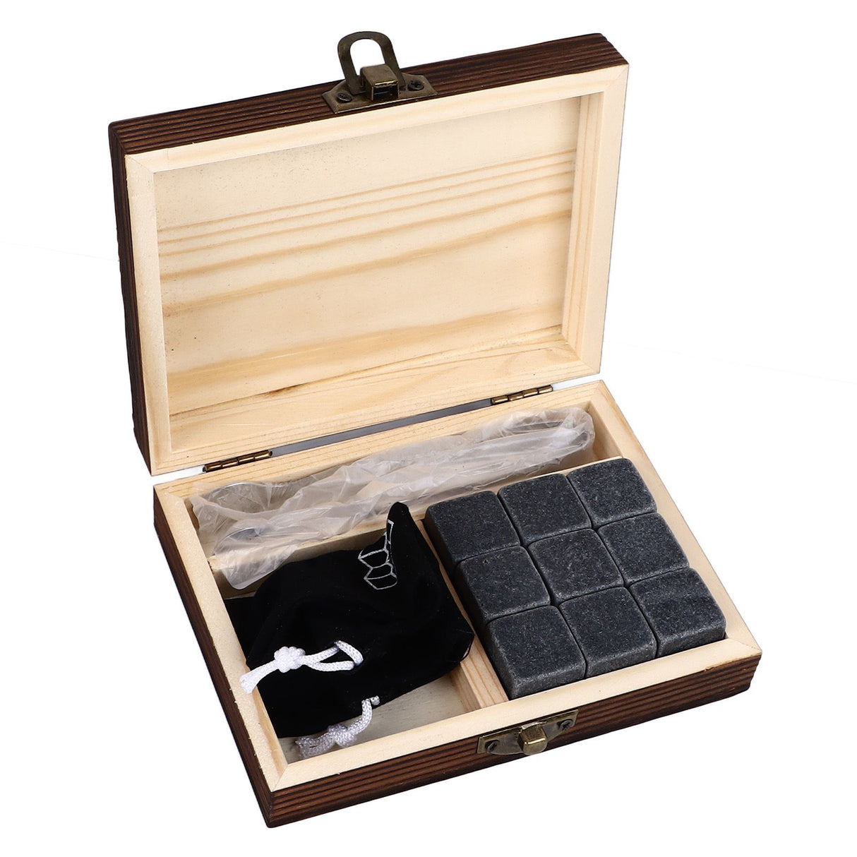 Whisky Stones Cube Shaped Granite Chilling Whiskey Rocks Set Recyclable Quick Drying Whisky Stones with Pine Box