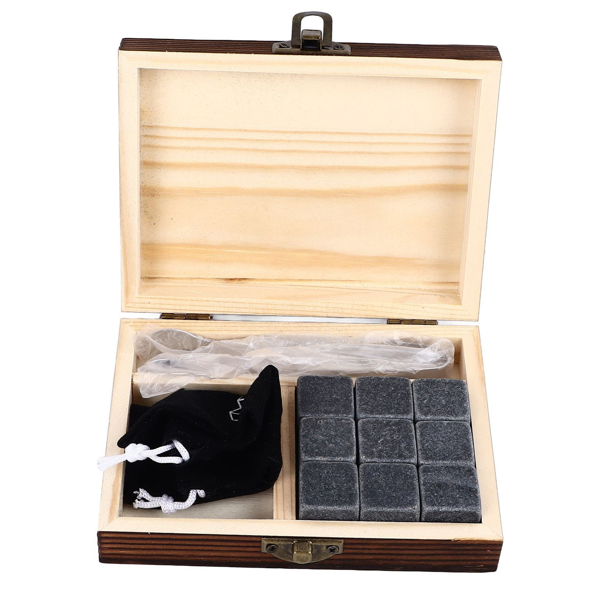 Whisky Stones Cube Shaped Granite Chilling Whiskey Rocks Set Recyclable Quick Drying Whisky Stones with Pine Box