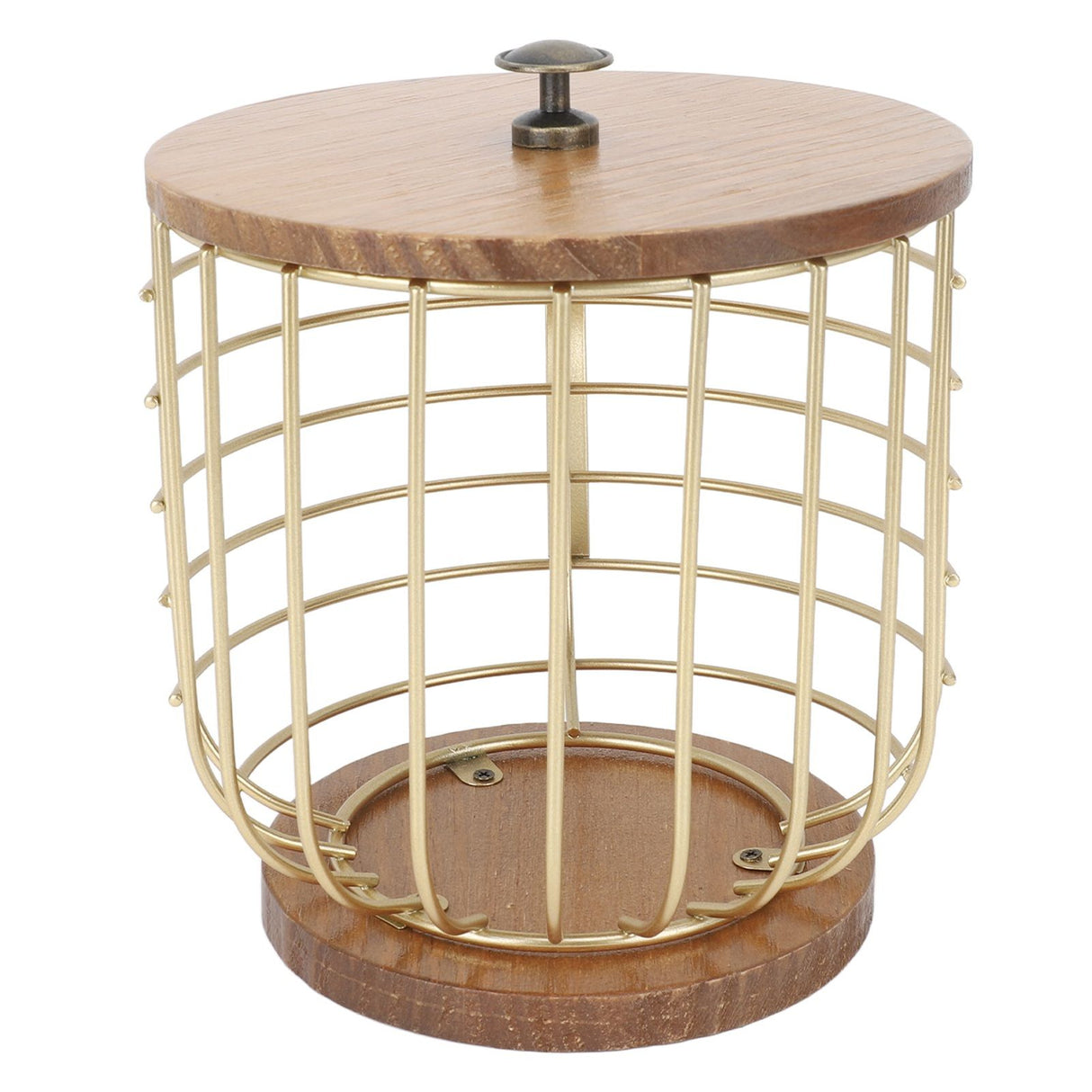 Coffee Pod Holder Iron Large Capacity Space Saving Wooden Base Coffee Pods Storage Organizer for Home Coffee Bar Gold with Lid