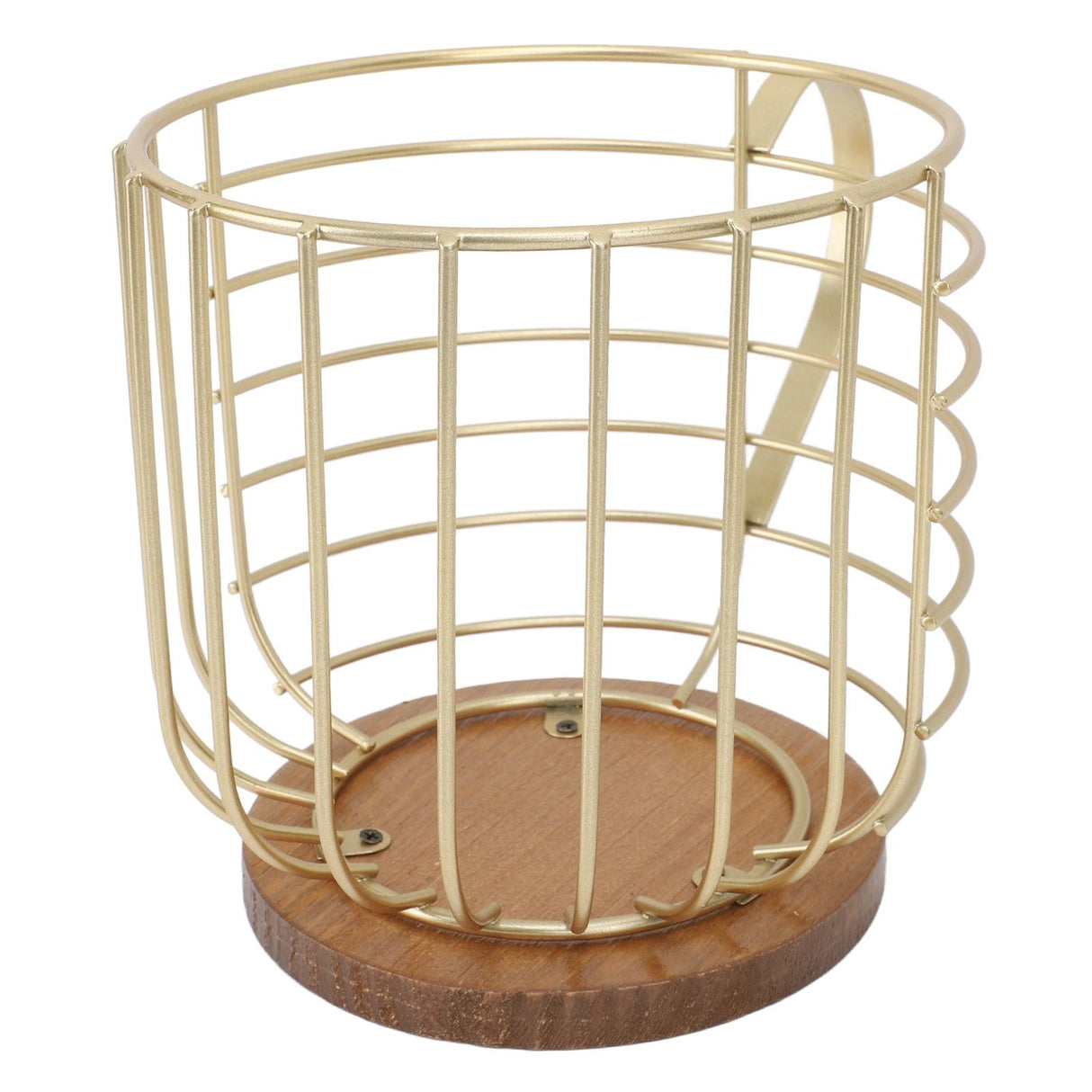Coffee Pod Holder Iron Large Capacity Space Saving Wooden Base Coffee Pods Storage Organizer for Home Coffee Bar Gold with Lid