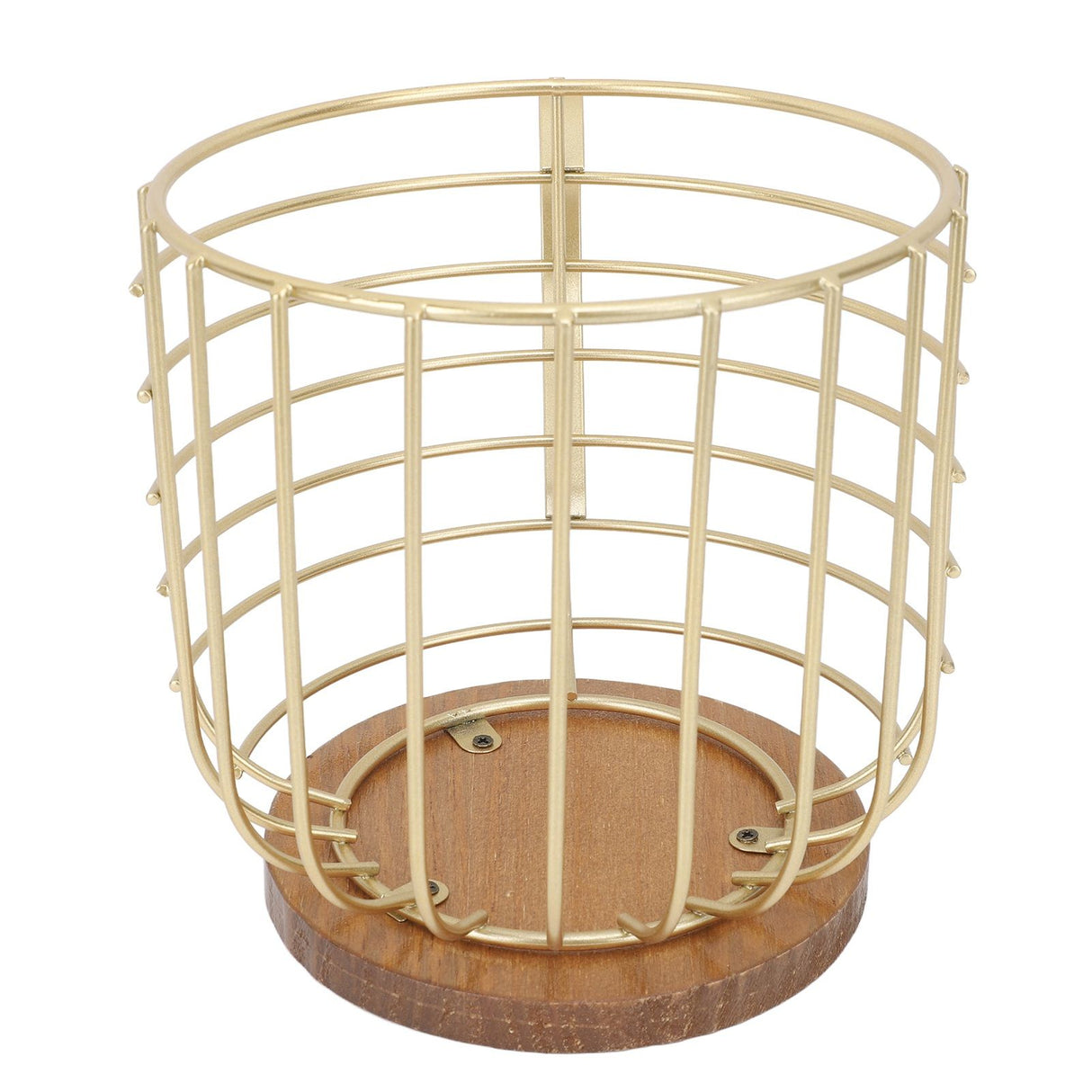 Coffee Pod Holder Iron Large Capacity Space Saving Wooden Base Coffee Pods Storage Organizer for Home Coffee Bar Gold with Lid