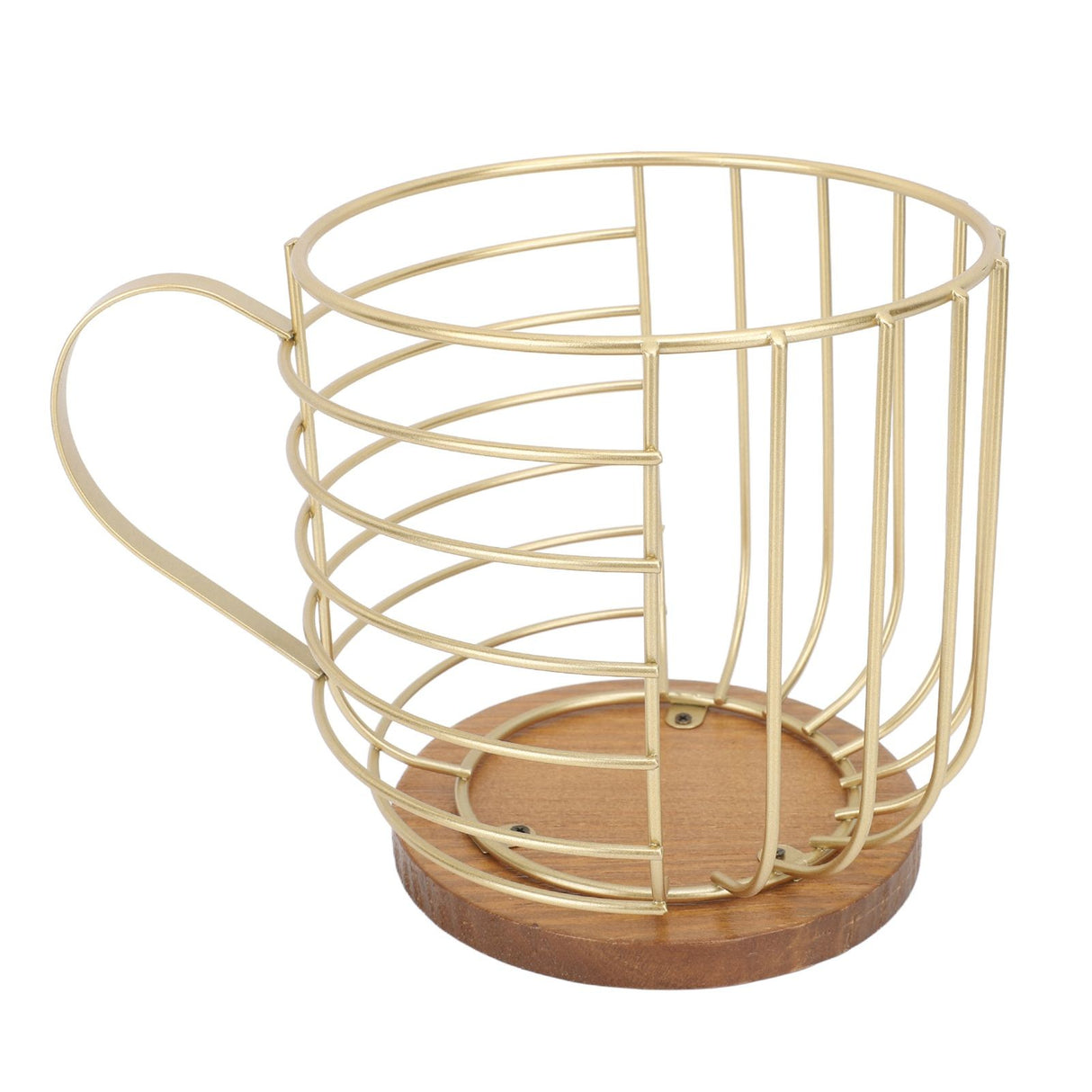 Coffee Pod Holder Iron Large Capacity Space Saving Wooden Base Coffee Pods Storage Organizer for Home Coffee Bar Gold with Lid