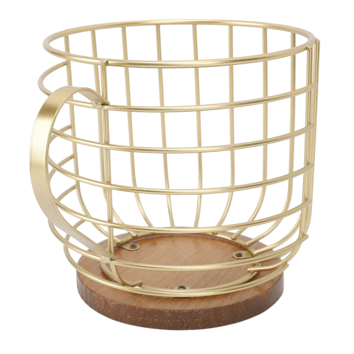Coffee Pod Holder Iron Large Capacity Space Saving Wooden Base Coffee Pods Storage Organizer for Home Coffee Bar Gold with Lid