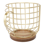 Coffee Pod Holder Iron Large Capacity Space Saving Wooden Base Coffee Pods Storage Organizer for Home Coffee Bar Gold with Lid