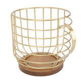 Coffee Pod Holder Iron Large Capacity Space Saving Wooden Base Coffee Pods Storage Organizer for Home Coffee Bar Gold with Lid
