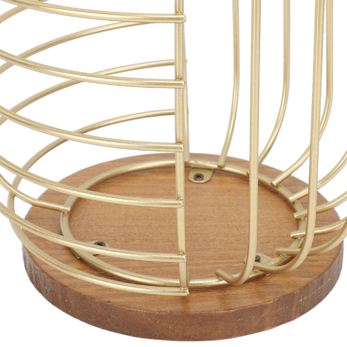 Coffee Pod Holder Iron Large Capacity Space Saving Wooden Base Coffee Pods Storage Organizer for Home Coffee Bar Gold with Lid