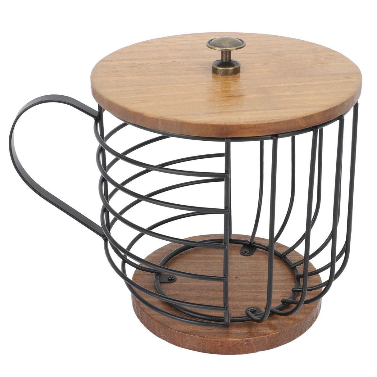 Coffee Pod Holder Iron Large Capacity Space Saving Wooden Base Coffee Pods Storage Organizer for Home Coffee Bar Black with Lid