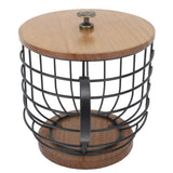 Coffee Pod Holder Iron Large Capacity Space Saving Wooden Base Coffee Pods Storage Organizer for Home Coffee Bar Black with Lid - Side View