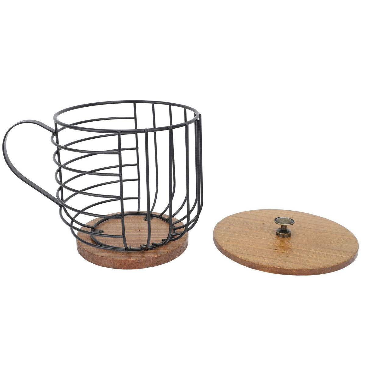 Coffee Pod Holder Iron Large Capacity Space Saving Wooden Base Coffee Pods Storage Organizer for Home Coffee Bar Black with Lid